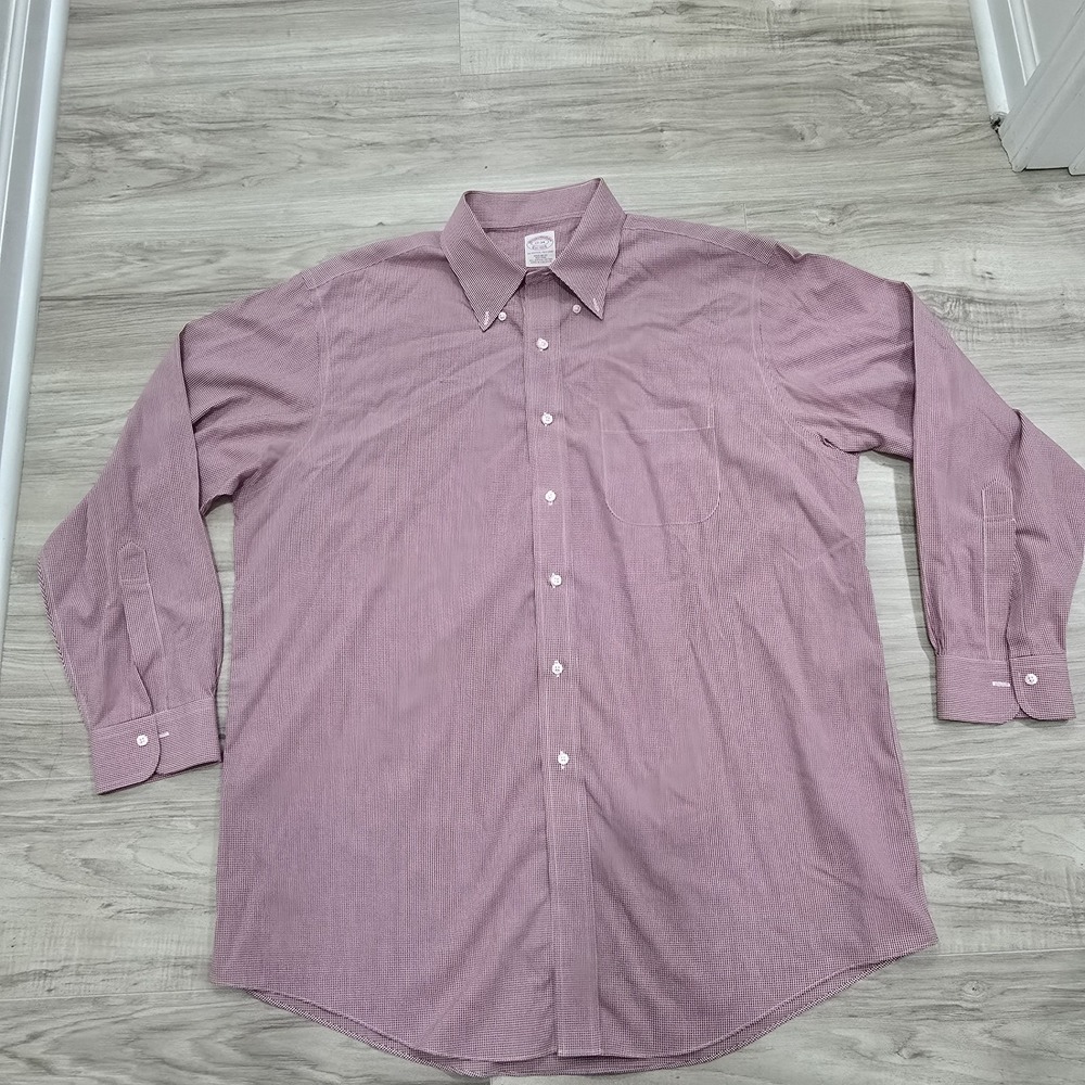 BROOKS BROTHERS Button Shirt 17 34 Supima XL Check Red